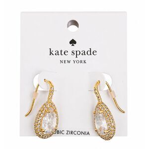 Kate Spade NY Gold Tone Oval Crystal Halo Drop Earrings NEW Gift